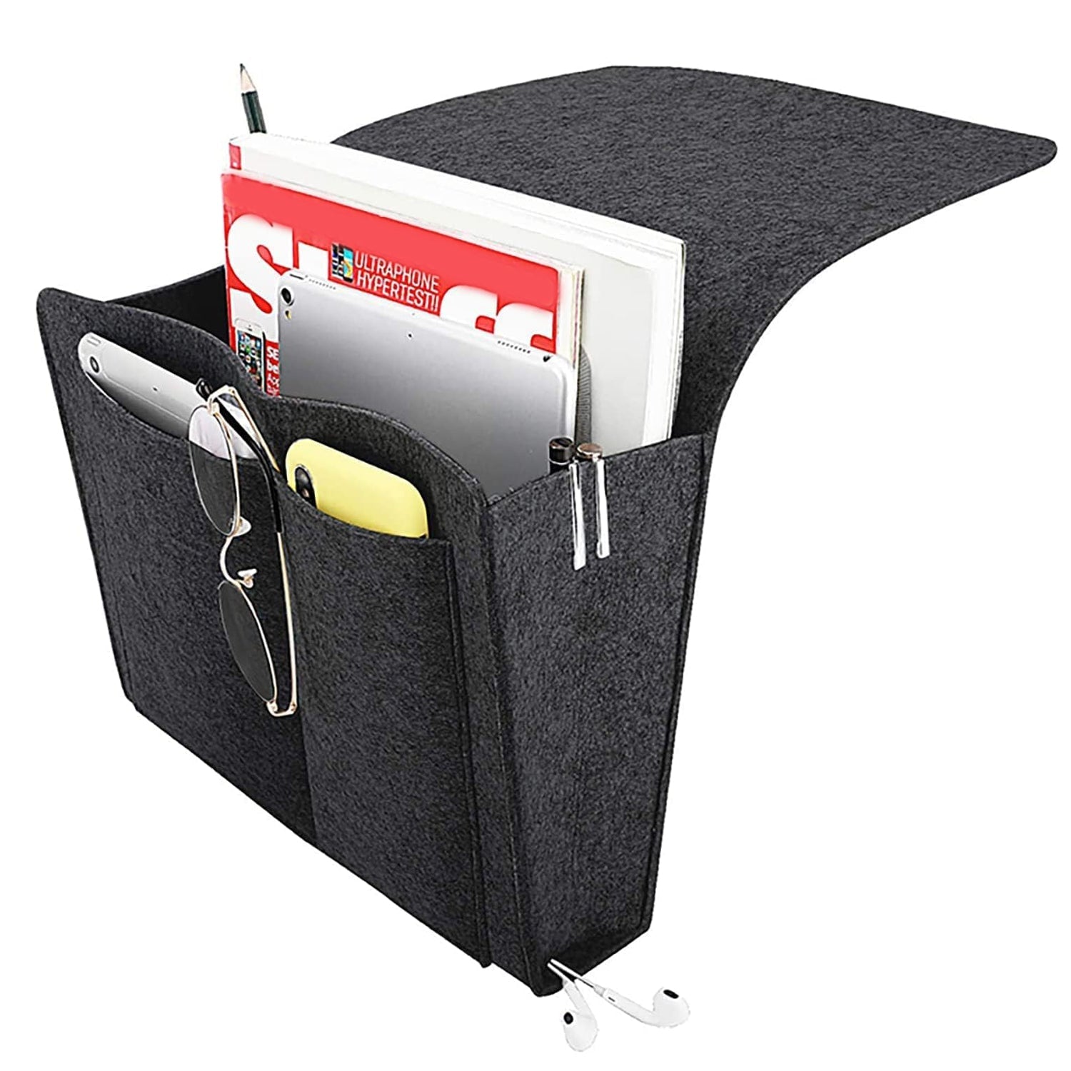 Flat Bedside Caddy, Bed Side Pocket Storage Organizer Bag with 5 Pockets (1 Pc) Flat Bedside Caddy, Bed Side Pocket Storage Organizer Bag with 5 Pockets (1 Pc)